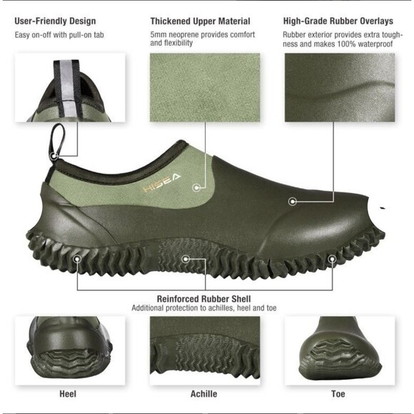 HISEA Unisex Garden Shoes Waterproof Anti-Slip Ankle Farm Yard Rubber Rain Boot main image 6